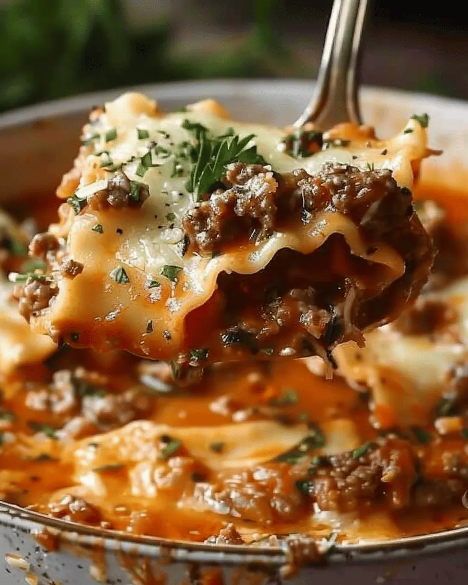 Mouthwatering One Pot Lasagna Soup with Turkey Bacon and Chicken Ham