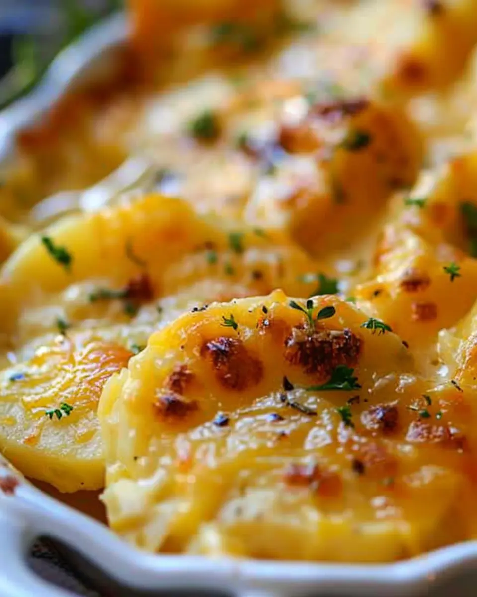 Cheesy Scalloped Potatoes with Turkey Bacon and Chicken Ham Delight