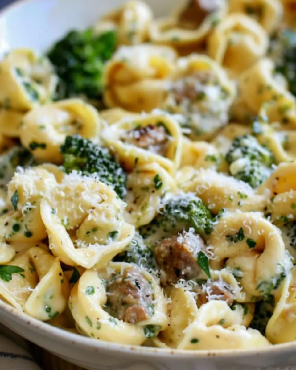 Creamy Garlic Parmesan Tortellini with Savory Turkey Bacon Delight