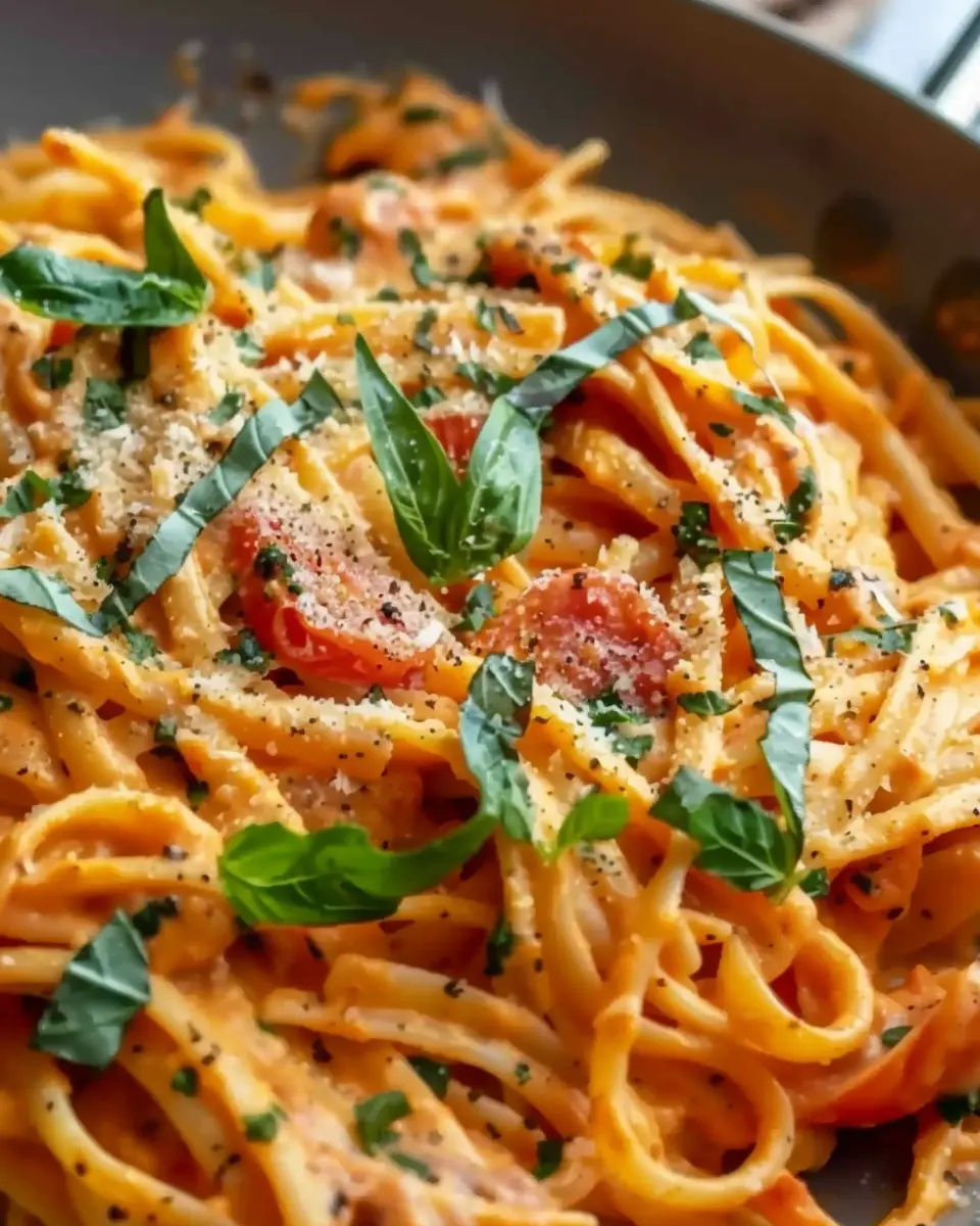 Easy One Pot Creamy Tomato Pasta with Turkey Bacon and Fresh Herbs