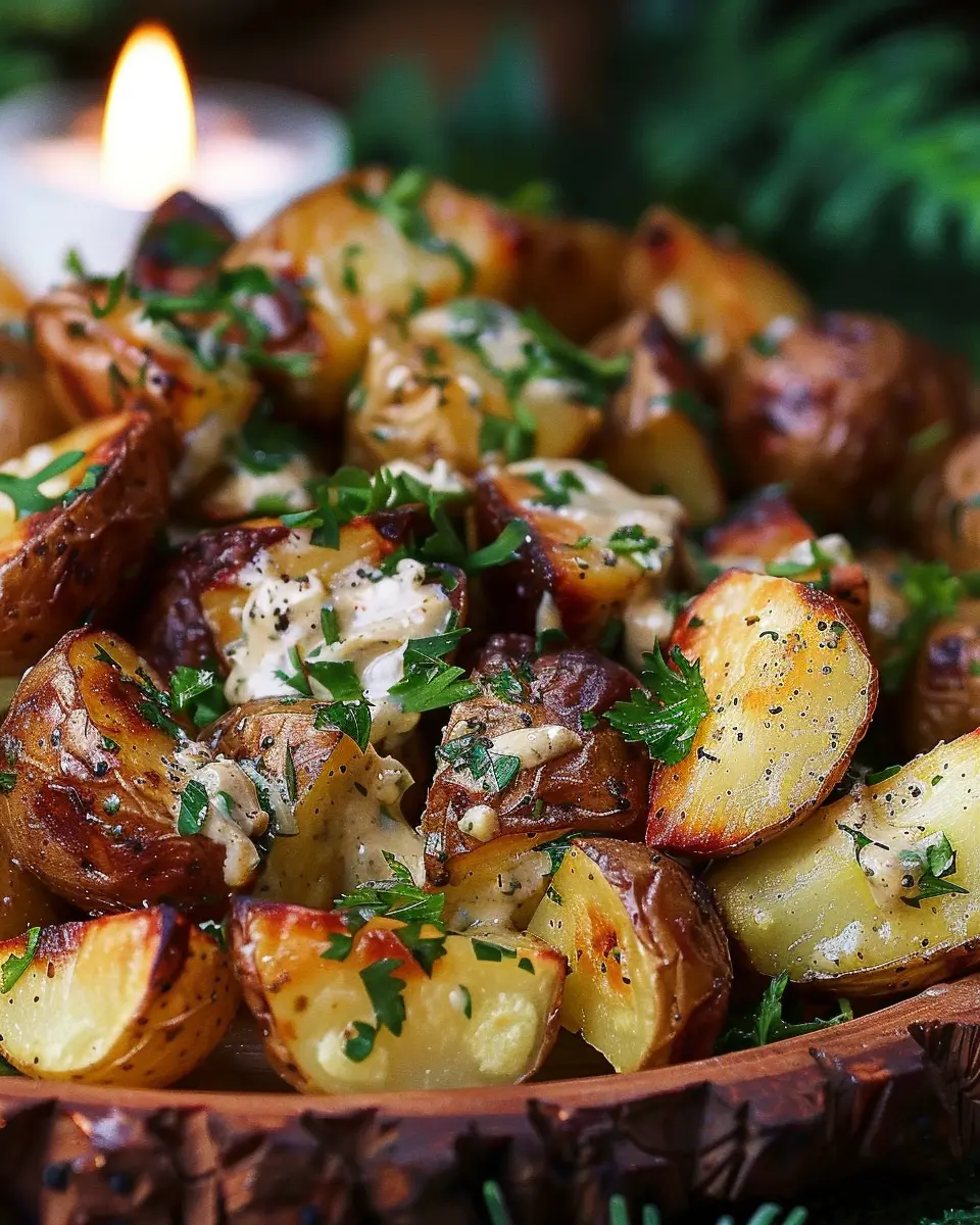 Creamy Mustard Roasted Potatoes with Turkey Bacon Delight