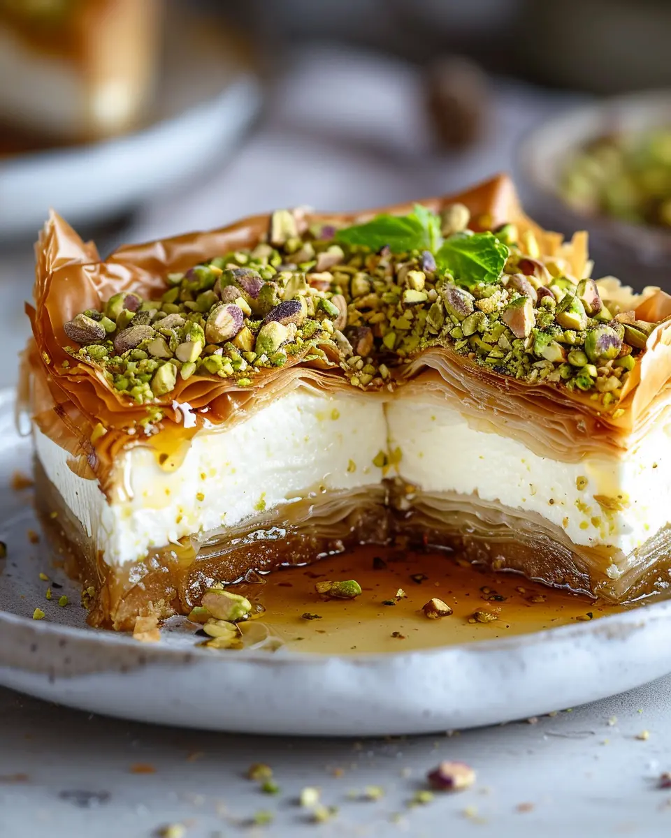 Honey Pistachio Baklava Cheesecake: A Blissful Indulgence