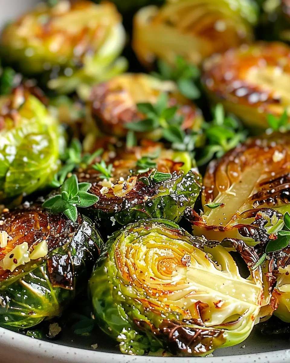 Delicious Garlic Butter Roasted Brussels Sprouts with Turkey Bacon