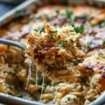 French Onion Chicken Orzo Casserole