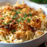 French Onion Chicken Orzo Casserole
