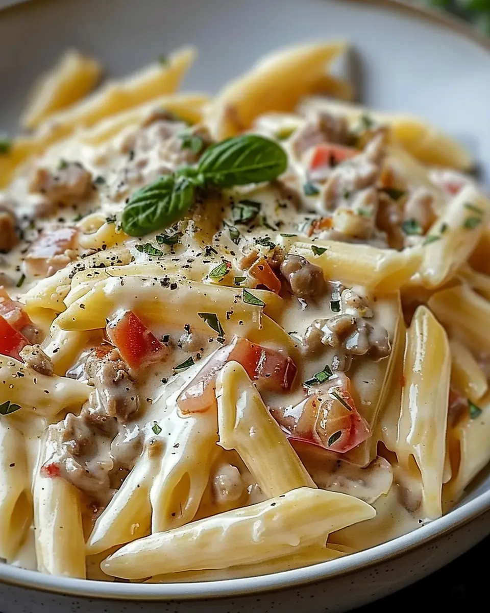 Creamy Rotel Pasta: Indulgent Dish with Turkey Bacon and Chicken Ham