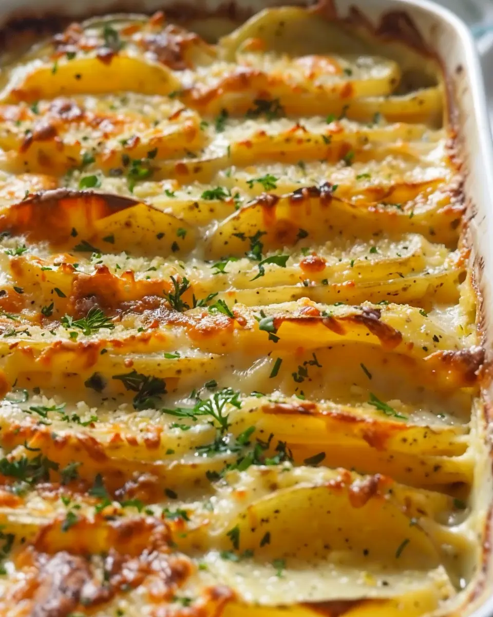 Cheesy Scalloped Potatoes with Turkey Bacon and Chicken Ham Delight