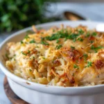 French Onion Chicken Orzo Casserole