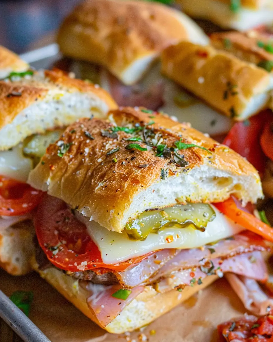 Hot Italian Sub Sliders with Turkey Bacon and Chicken Ham Delights