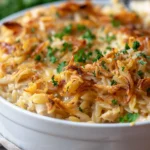 French Onion Chicken Orzo Casserole