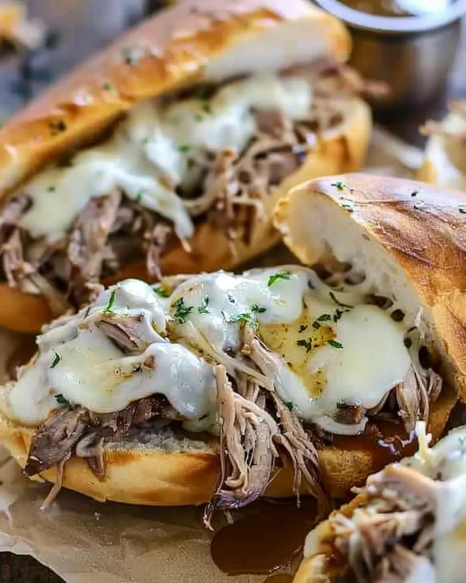 Crockpot French Dip Sandwiches with Juicy Turkey Bacon Bliss