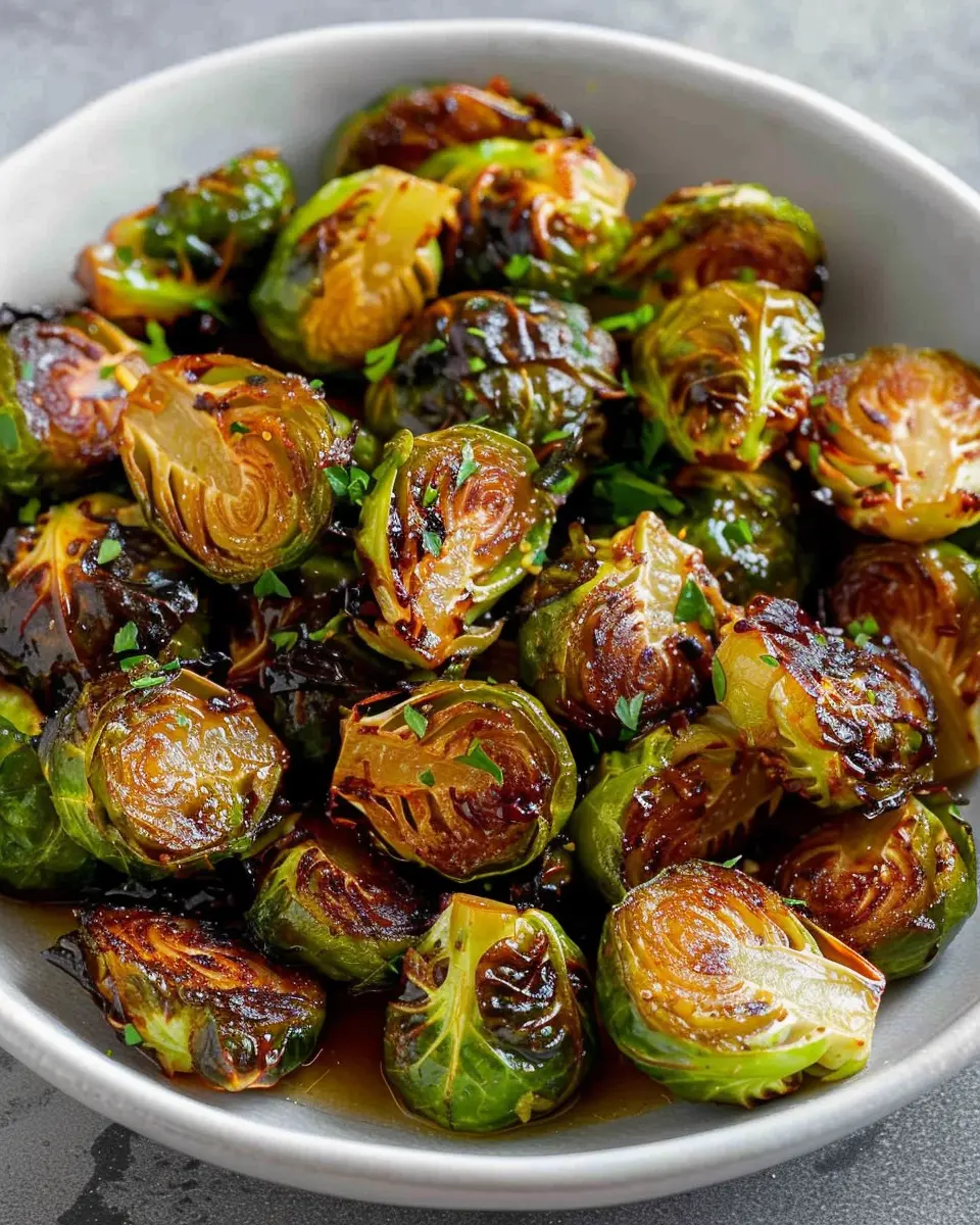 Hot Honey Brown Butter Brussels Sprouts with Turkey Bacon Delight