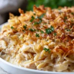 French Onion Chicken Orzo Casserole