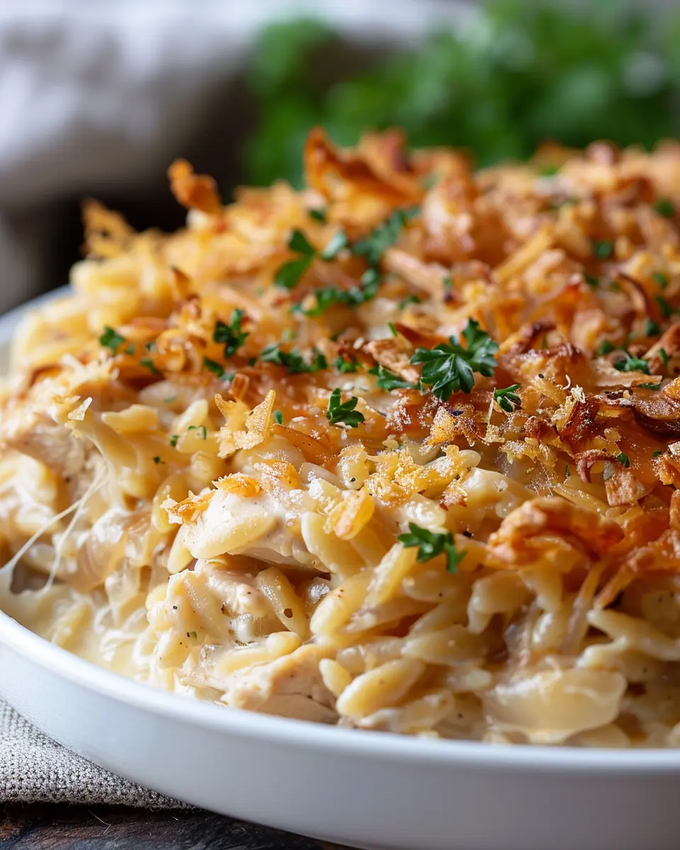 French Onion Chicken Orzo Casserole: Easy Comfort Food Made Healthier